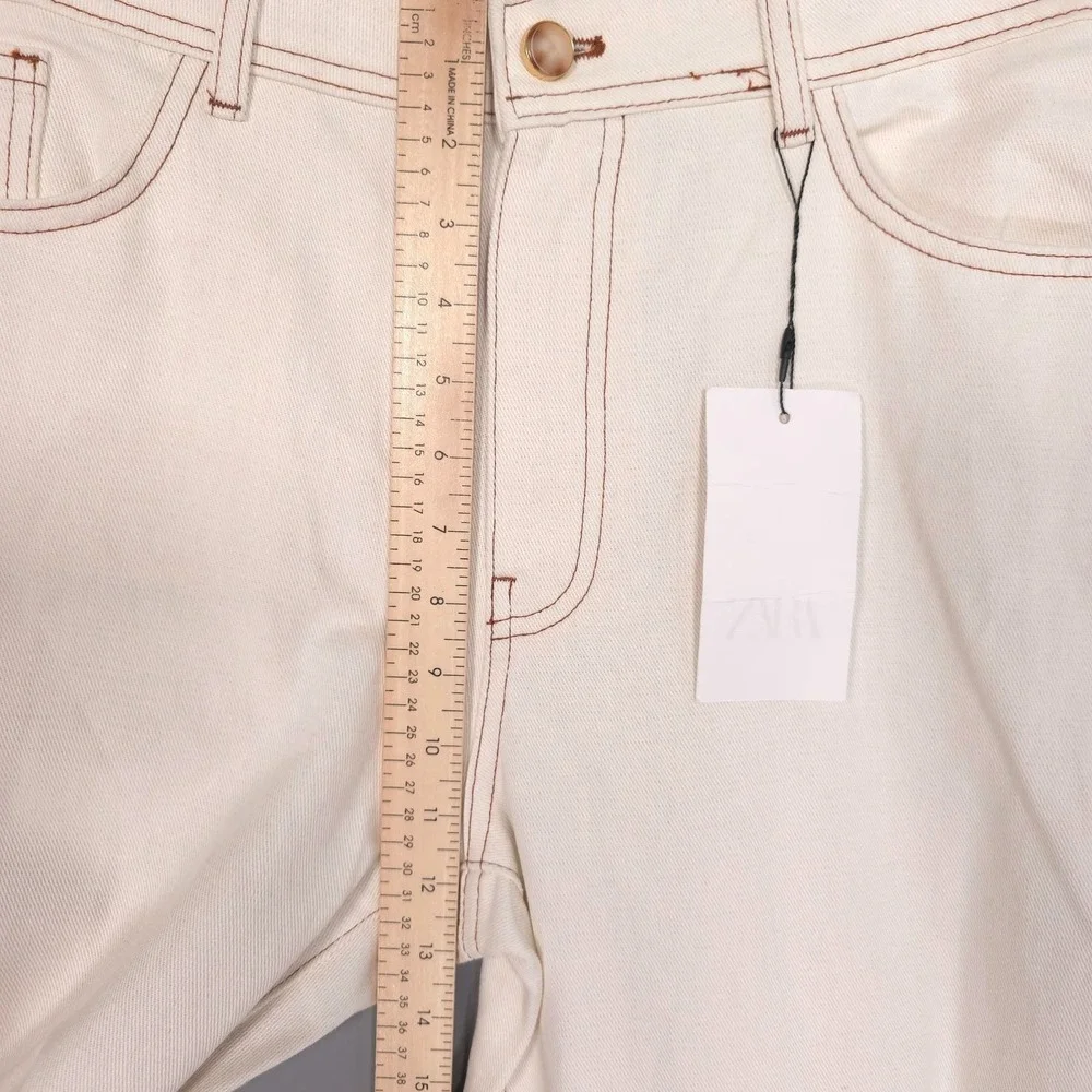 ZARA Women New Pants 44/12 Wide Leg Cotton Linen Contrast Stitching 7484/068/251